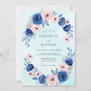Royal Blue Dainty Watercolor Wedding Invitation