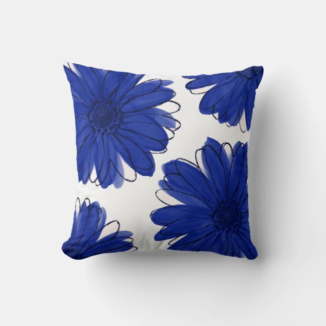 Royal Blue Daisies Throw Pillow (Front)