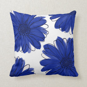Royal Blue Daisies Throw Pillow