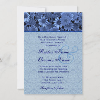 Royal Blue Daisy Damask Wedding Invitation