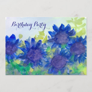 Royal Blue Daisy Flowers 80th Birthday Party Invitation
