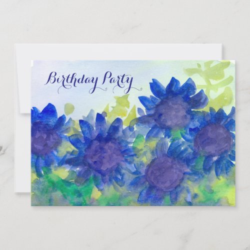 Royal Blue Daisy Flowers 80th Birthday Party Invitation