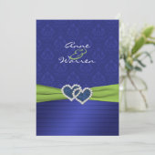 Royal Blue Damask and Pleats Chartreuse Invitation (Standing Front)