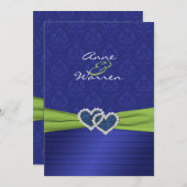 Royal Blue Damask and Pleats Chartreuse Invitation (Front/Back)