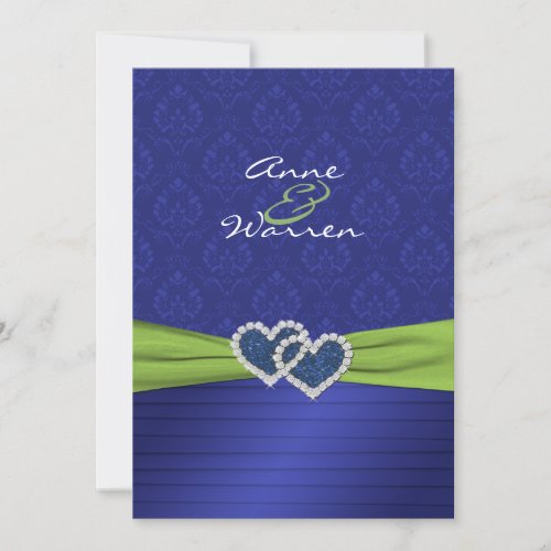 Royal Blue Damask and Pleats Chartreuse Invitation