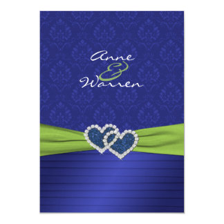 Royal Blue Damask and Pleats Chartreuse Invitation