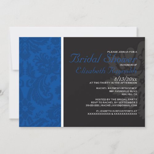 Royal Blue Damask Bridal Shower Invitations