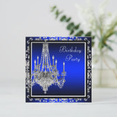 Royal Blue Damask Chandelier Birthday Party Invitation (Standing Front)