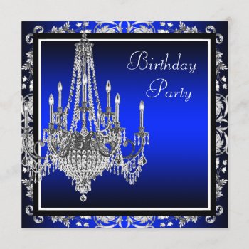 Royal Blue Damask Chandelier Birthday Party Invitation by Champagne_N_Caviar at Zazzle