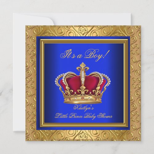 Royal Blue Damask Gold Baby Shower Boy Regal Invitation