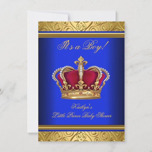 Royal Blue Damask Gold Baby Shower Boy Regal Invitation