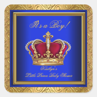 Royal Blue Damask Gold Baby Shower Boy Regal Square Sticker