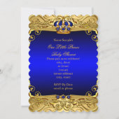 Royal Blue Damask Gold Crown Baby Shower Boy bs3 Invitation (Back)