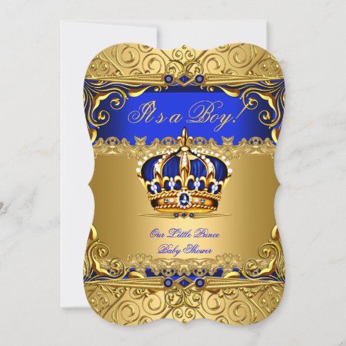 Royal Blue Damask Gold Crown Baby Shower Boy bs5 Invitation