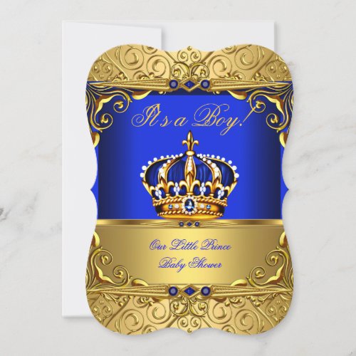 Royal Blue Damask Gold Crown Baby Shower Boy bsA Invitation