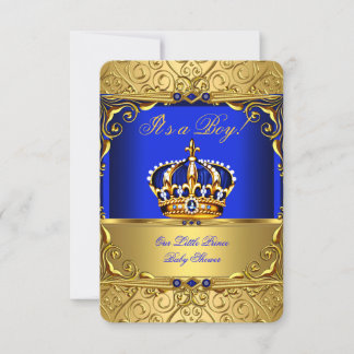 Royal Blue Damask Gold Crown Baby Shower Boy bsA Invitation