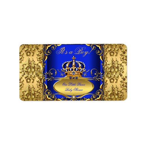 Royal Blue Damask Gold Crown Baby Shower Boy RB3 Label