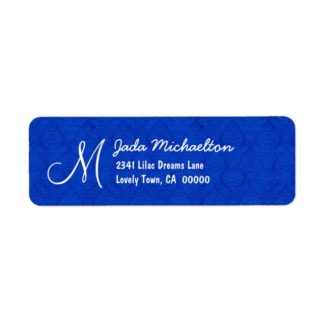 Royal Blue Damask Monogram M or Any Initial M010 Label (Front)