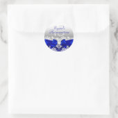 Royal Blue Damask & Pearl Bow Quinceanera Sticker (Bag)