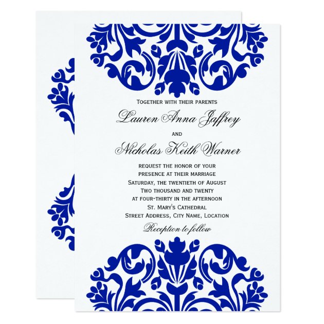 Royal Blue Damask Wedding Invitations