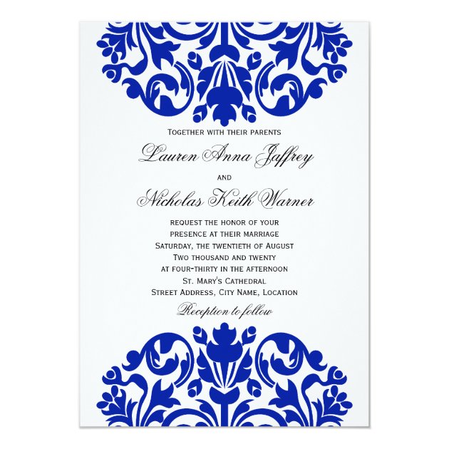 Royal Blue Damask Wedding Invitations