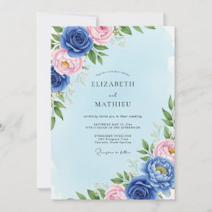 Royal Blue Delicate Spring Wedding Invitation