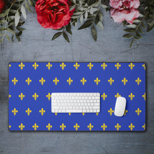 Royal Blue Desk Mat with gold Fleur de Lis