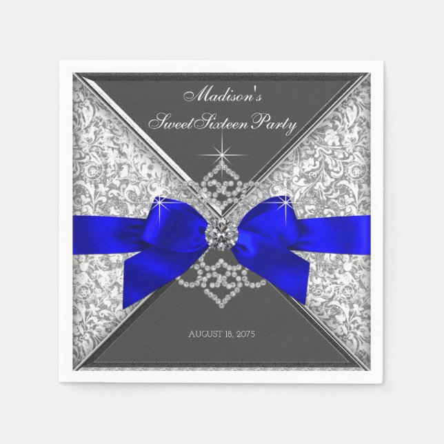 Royal Blue Diamond Bow Napkins (Front)