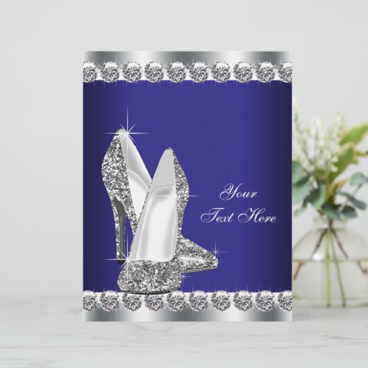 Royal Blue Diamond Glitter High Heel Shoe (Standing Front)