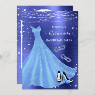 Royal Blue Diamond Masquerade Quinceañera Invitation
