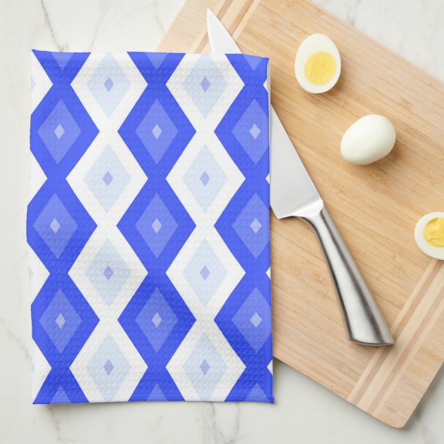 Royal blue diamond pattern kitchen towel (Quarter Fold)