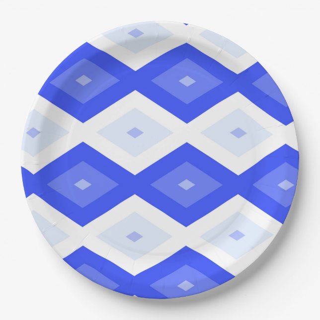 Royal blue diamond pattern paper plates (Front)