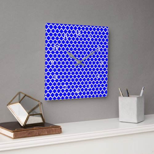 Royal Blue Diamond Pattern Square Wall Clock