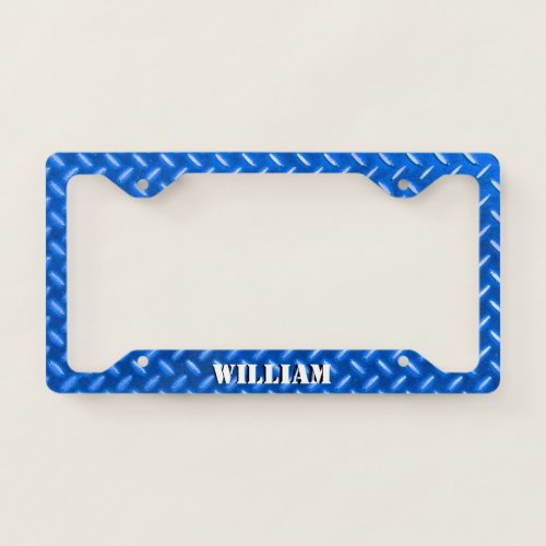 Royal Blue Diamond Plate With Your Name License Plate Frame