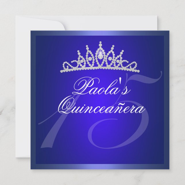 Royal Blue Diamond Quinceañera Tiara Invitation (Front)