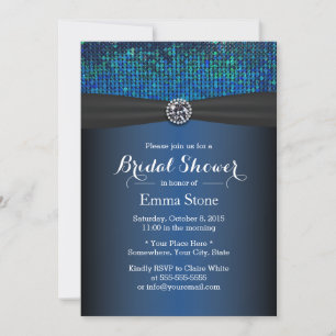 Royal Blue Diamond & Ribbon Bridal Shower Invitation