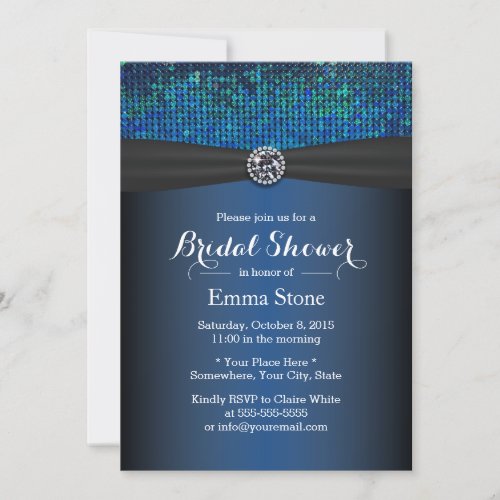 Royal Blue Diamond &amp; Ribbon Bridal Shower 5x7 Paper Invitation Card