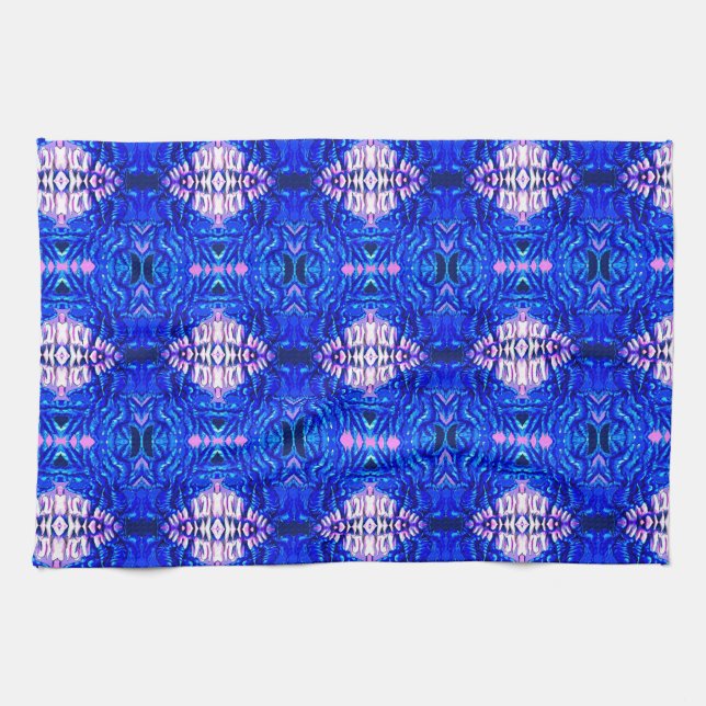 royal blue diamond sand hippie tiedye rug pattern towel (Horizontal)