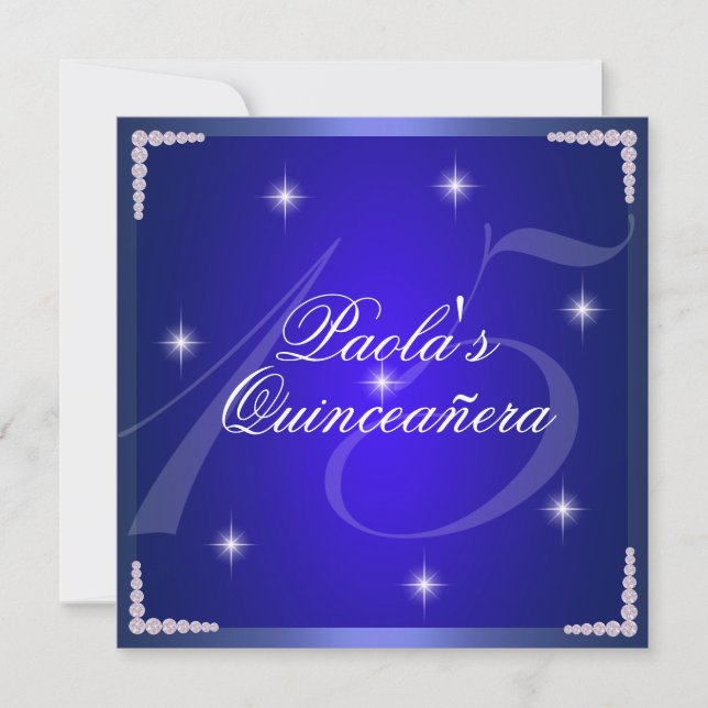 Royal Blue Diamond Sparkles Quinceañera Invitation (Front)