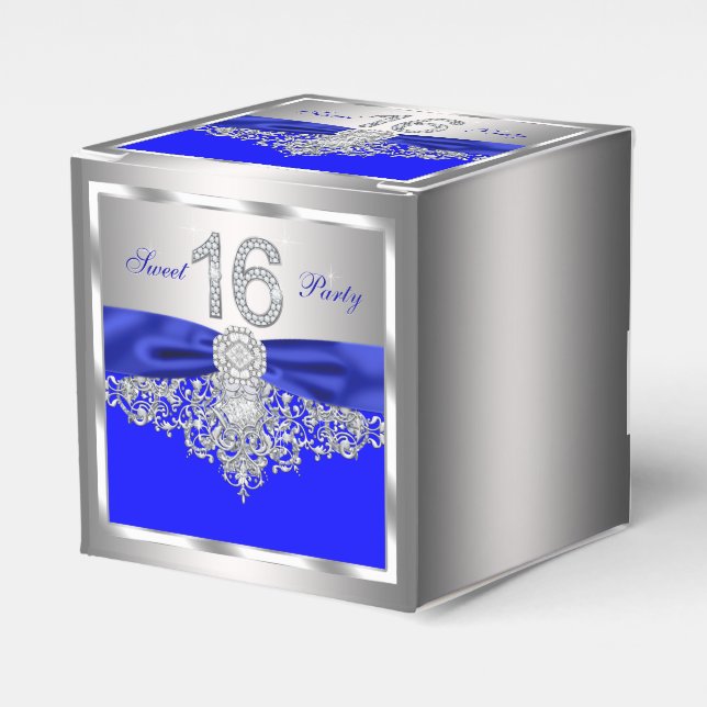 Royal Blue Diamond Sweet 16 Favor Boxes (Front Side)