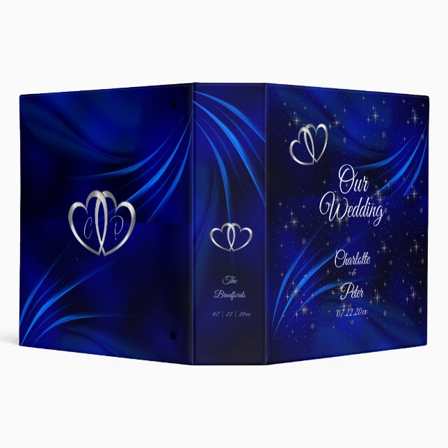 Royal Blue, Diamonds and Heart Wedding  3 Ring Binder (Background)