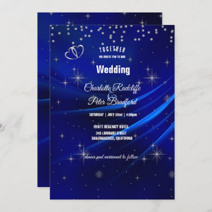 Royal Blue Diamonds and Hearts Wedding Invitation
