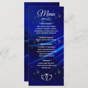 Royal Blue Diamonds and Hearts Wedding Menu
