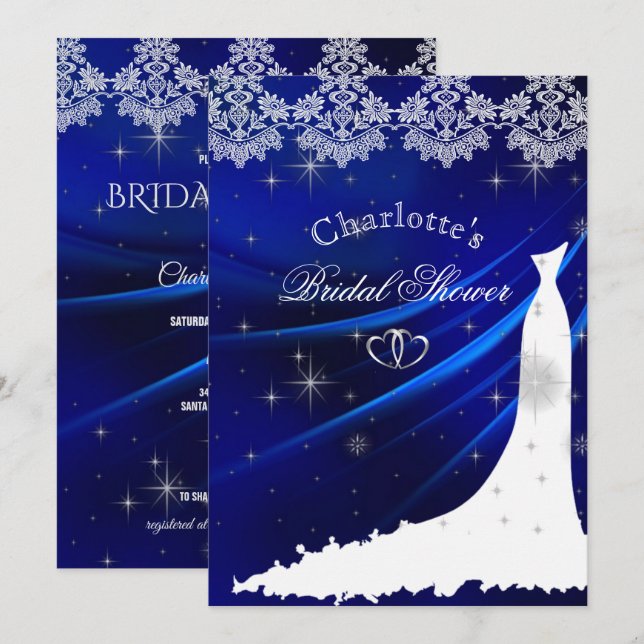 Royal Blue Diamonds & Hearts Bridal Shower  Invitation (Front/Back)