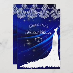Royal Blue Diamonds & Hearts Bridal Shower  Invitation