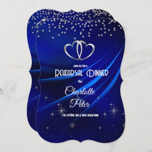 Royal Blue Diamonds & Hearts Rehearsal Dinner  Invitation