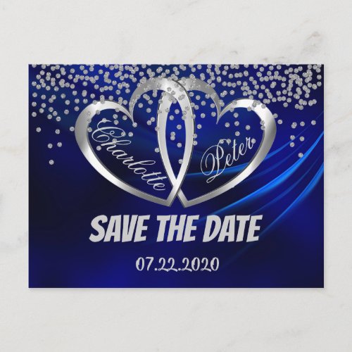 Royal Blue Diamonds  Hearts Save The Date Card