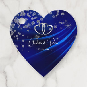 Royal Blue Diamonds Hearts Stars Wedding Favor Tags