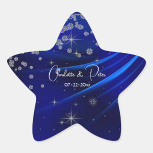 Royal Blue Diamonds & Hearts Stars Wedding  Star Sticker