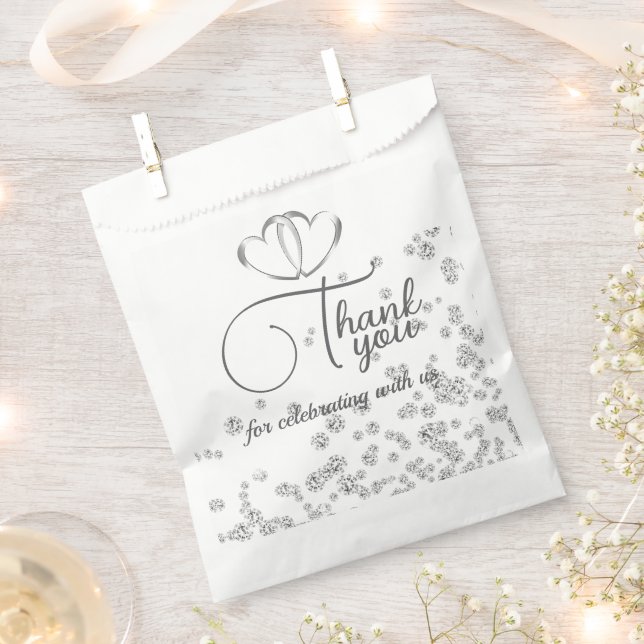 Royal Blue, Diamonds & Hearts Wedding Favor Bag (Clipped)